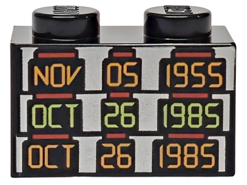 Brick 1 x 2 with Orange and Yellowish Green 'NOV 05 1955',
'OCT 26 1985' and 'OCT 26 1985' on Silver Background Pattern (Black): 6585376, 3004pb370 00120 фото