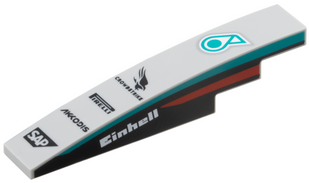 Slope, Curved 6 x 1 with Petronus Logo, 'CROWDSTRIKE', 'PIRELLI', 'AKKODIS' and 'SAP' Logos, White 'Einhell' and Dark Turquoise and Red Stripes on Black Background on Both Sides Pattern 00322 фото